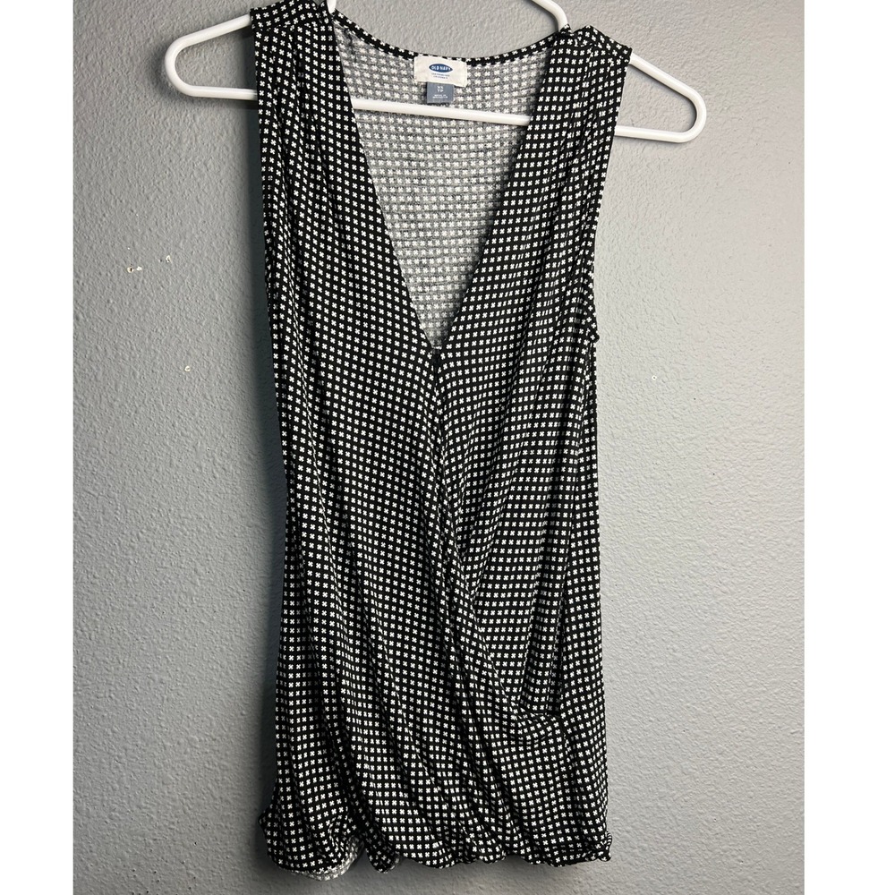 Old Navy Y2K Womens Sleeveless Wrap Top Black White Geometric Plaid Print XS